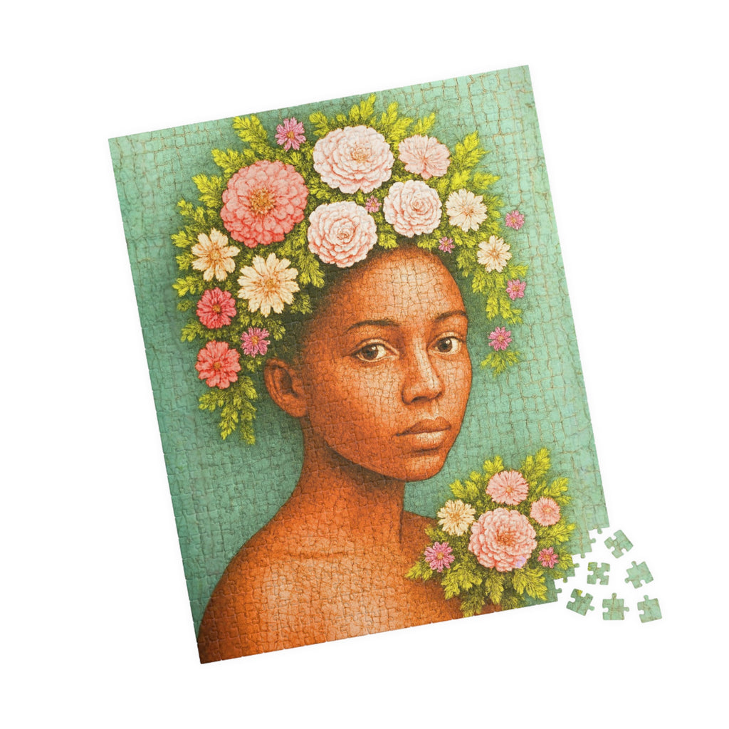 Floral Portrait Puzzle 500 or 1000 Piece Artistic Woman Puzzle, Botanical Art Puzzle, Gift for Adults Black Art Puzzle