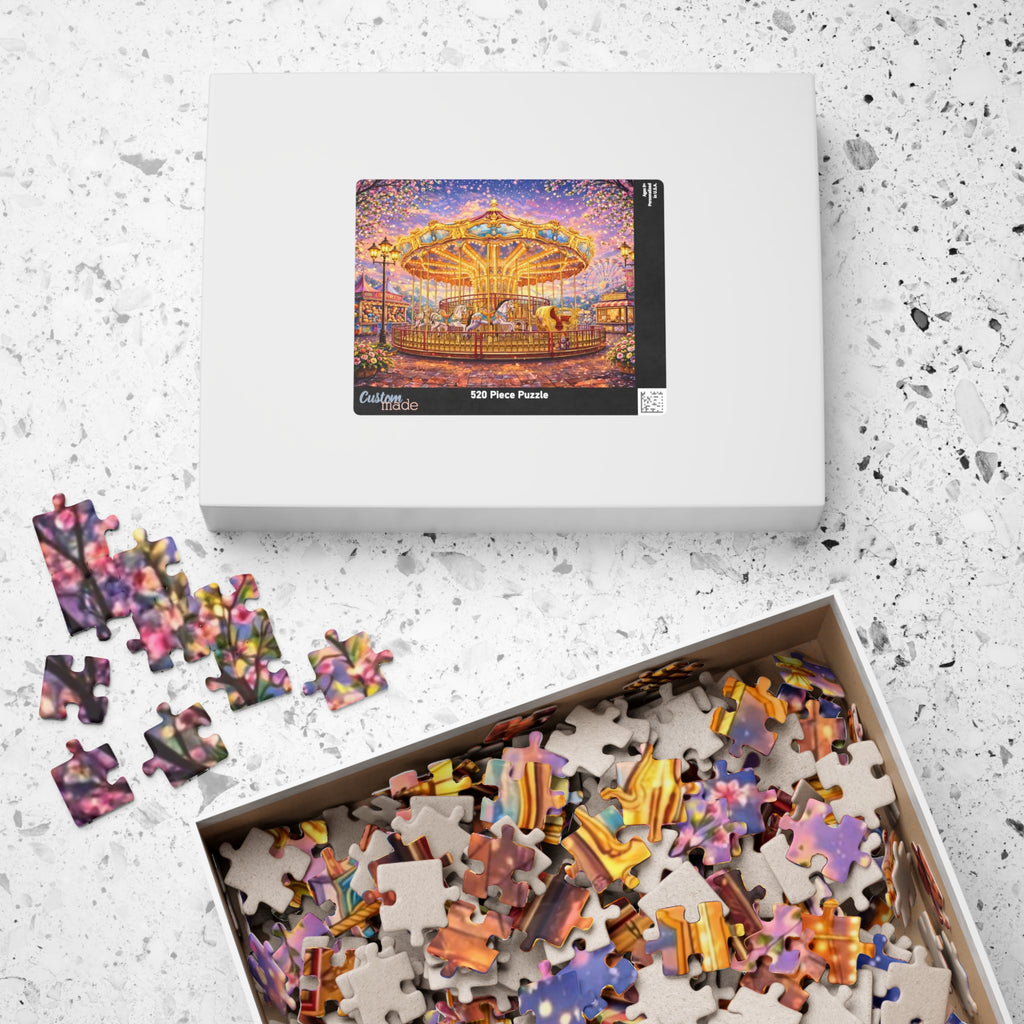 Carousel Jigsaw Puzzle 500 or 1000 Piece Vintage Fair Puzzle, Magical Amusement Park Art Puzzle