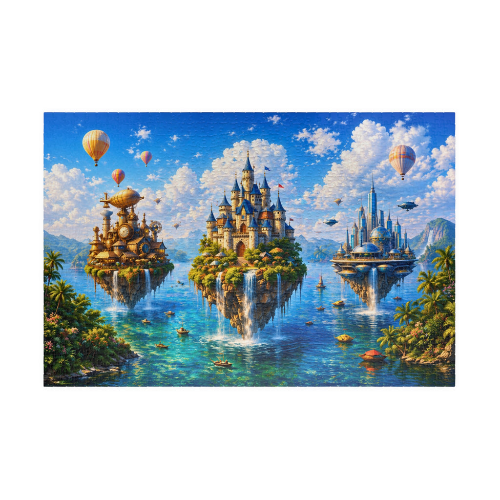 Floating Islands Puzzle – 500 Piece Jigsaw Puzzle, Fantasy Castle Landscape Puzzle, Relaxing Escape Puzzle