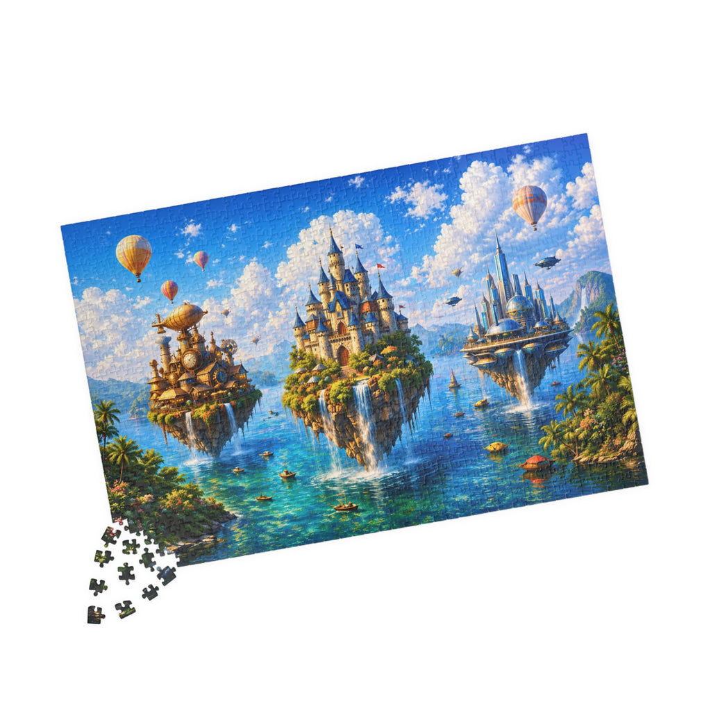 Floating Islands Puzzle – 500 Piece Jigsaw Puzzle, Fantasy Castle Landscape Puzzle, Relaxing Escape Puzzle
