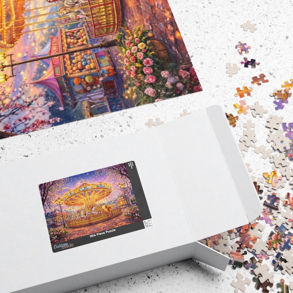 Carousel Jigsaw Puzzle 500 or 1000 Piece Vintage Fair Puzzle, Magical Amusement Park Art Puzzle