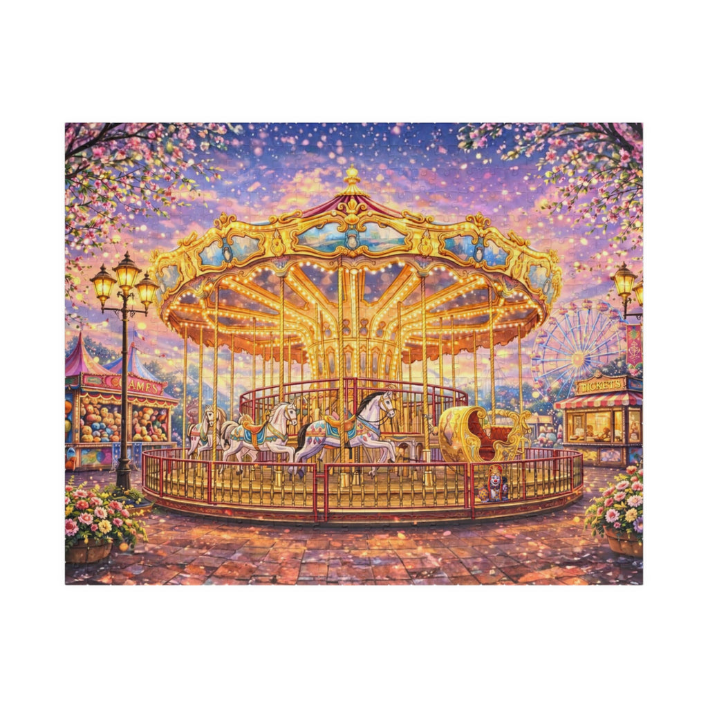 Carousel Jigsaw Puzzle 500 or 1000 Piece Vintage Fair Puzzle, Magical Amusement Park Art Puzzle
